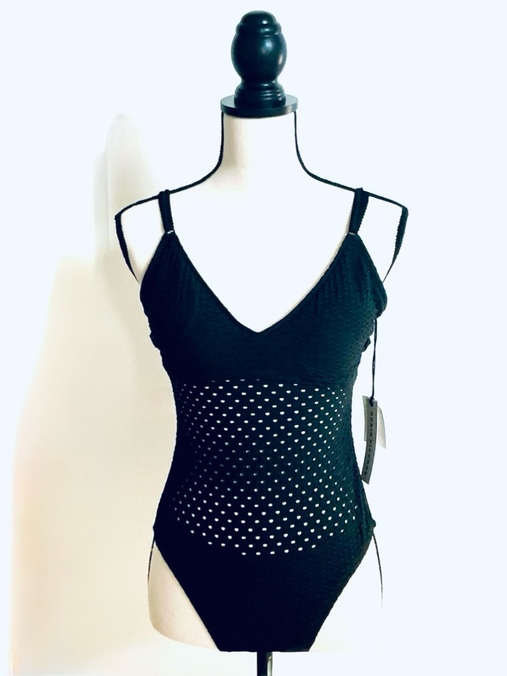 ROBIN PICCONE, Chira V-Neck One-piece Swimsuit Laser Cut Out Design, Sz 6, NWT